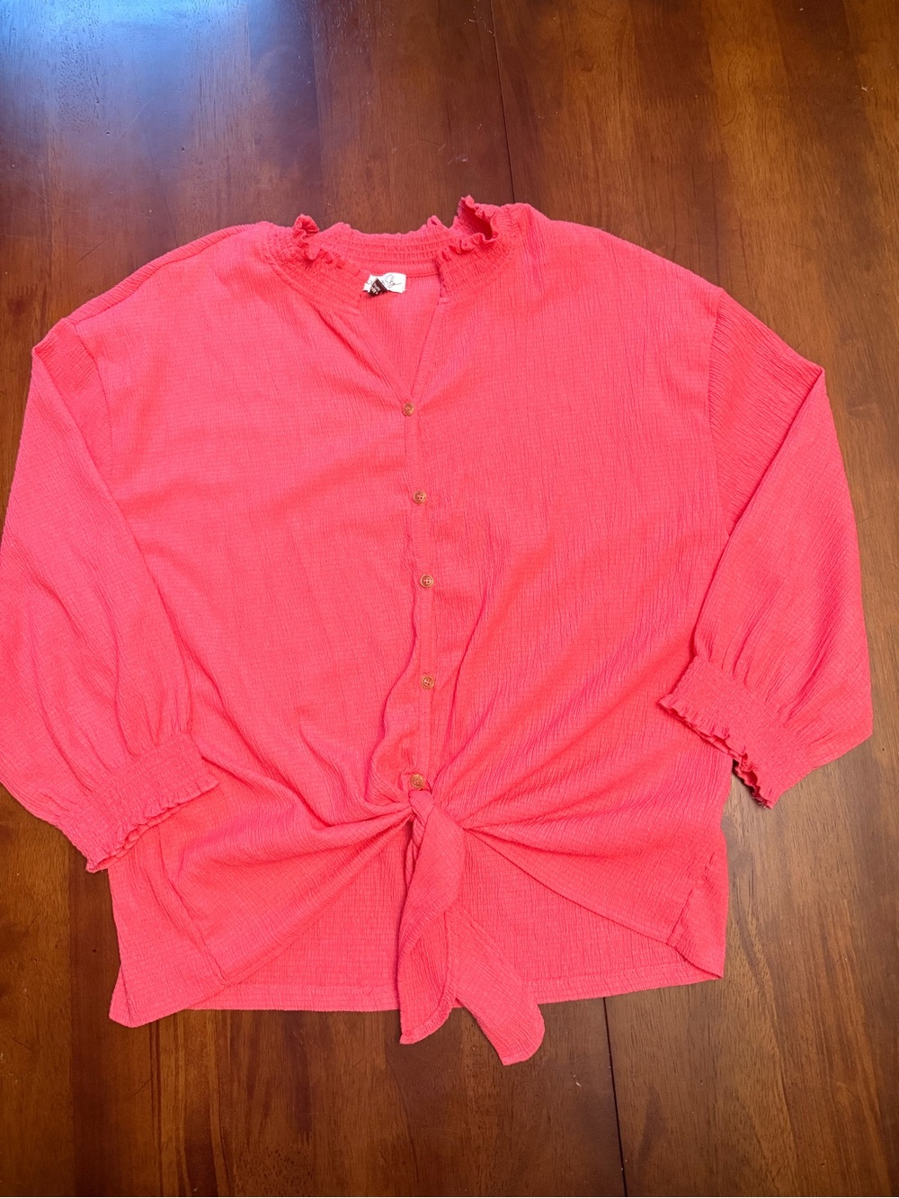 Olivia Sky Coral Textured Tie-Hem Blouse